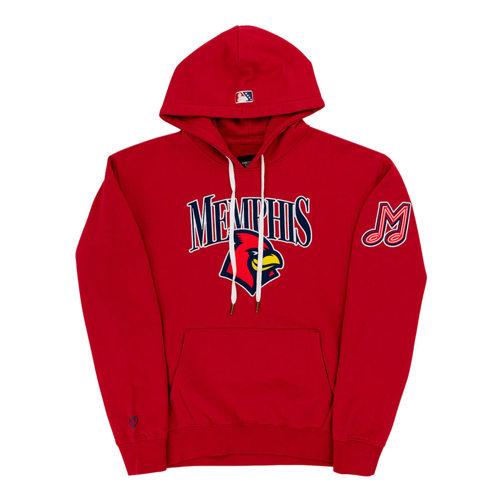 Memphis Red Birds MiLB Cotton Hooded Sweatshirt product image 1, provided for visual reference and product detail review