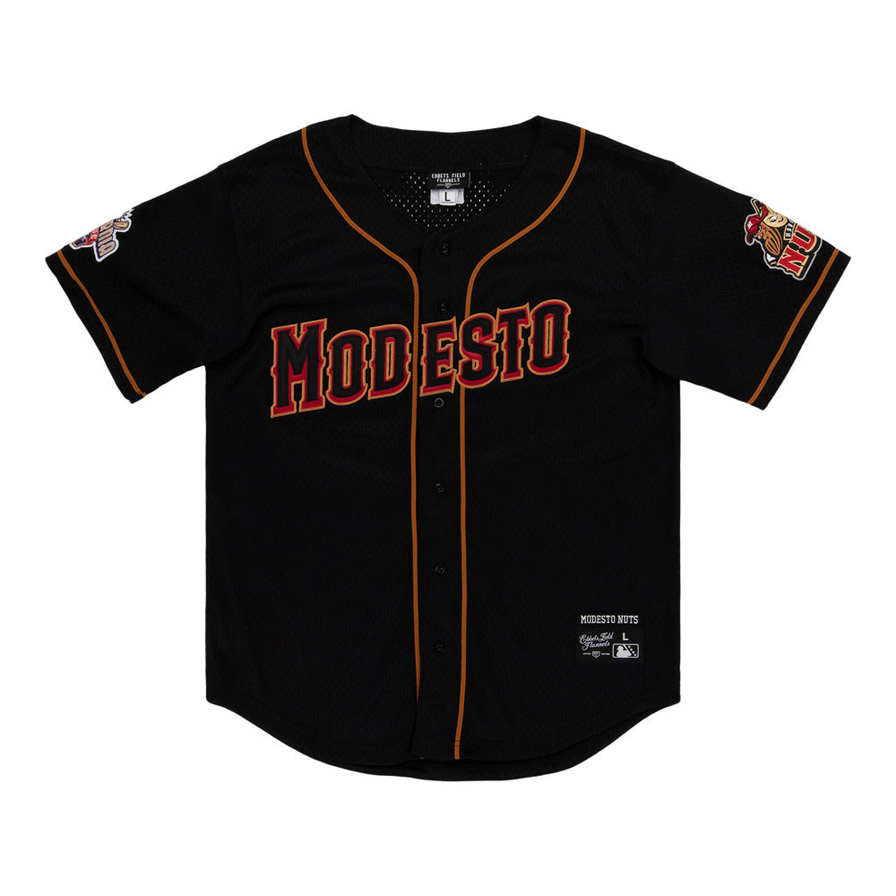 Modesto Nuts MiLB Button Down Jersey product image 1, provided for visual reference and product detail review