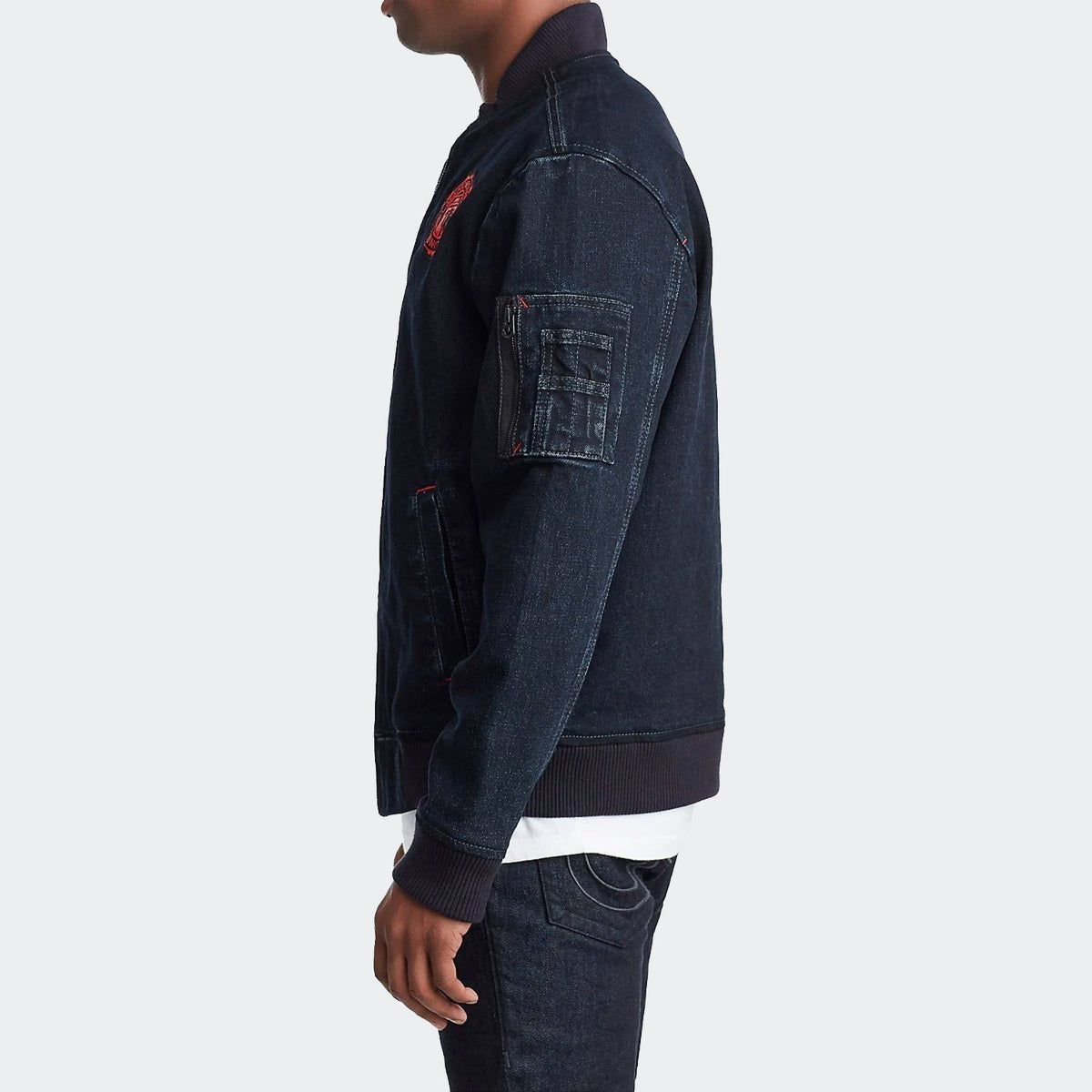 True Religion Manchester United Denim Bomber Jacket product image 5, provided for visual reference and product detail review