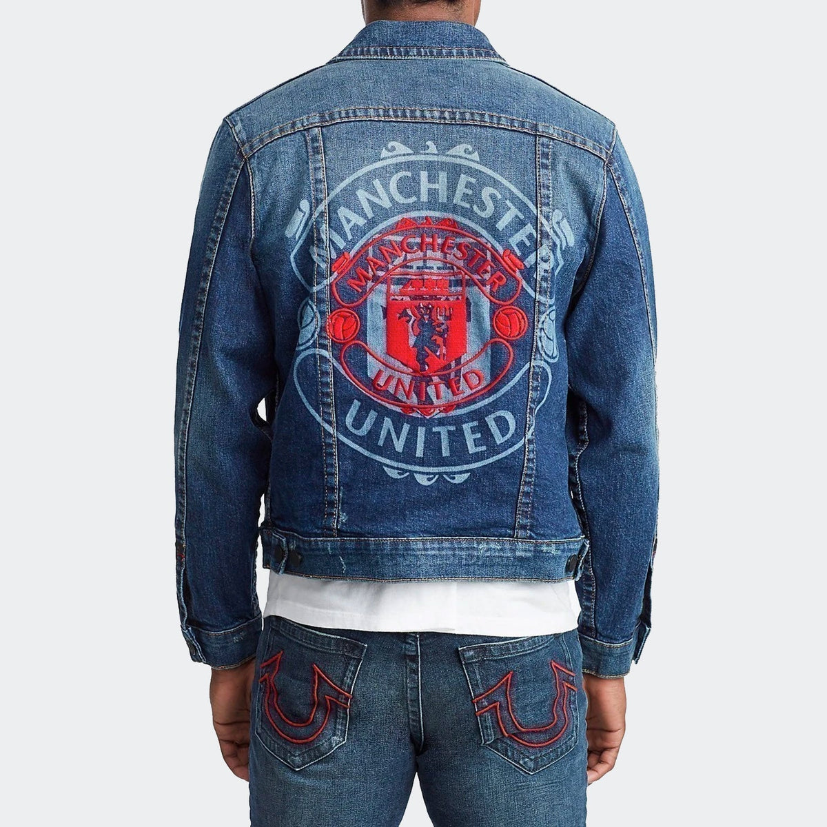 Manchester United Embroidered Denim Jacket for Men product image 2, provided for visual reference and product detail review