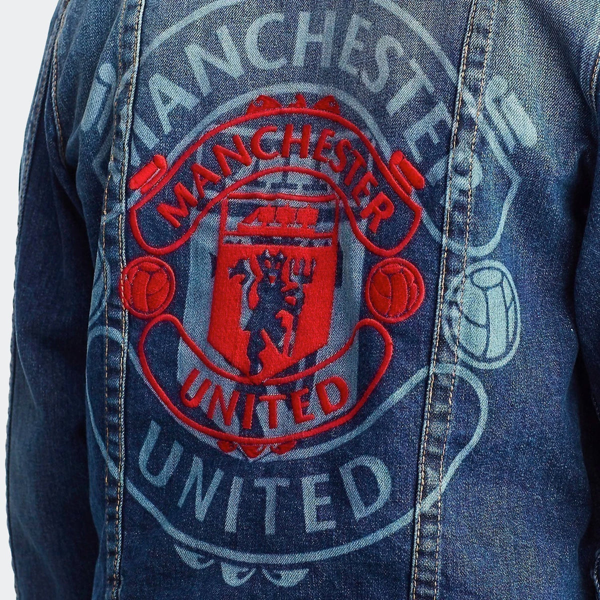 Manchester United Embroidered Denim Jacket for Men product image 5, provided for visual reference and product detail review
