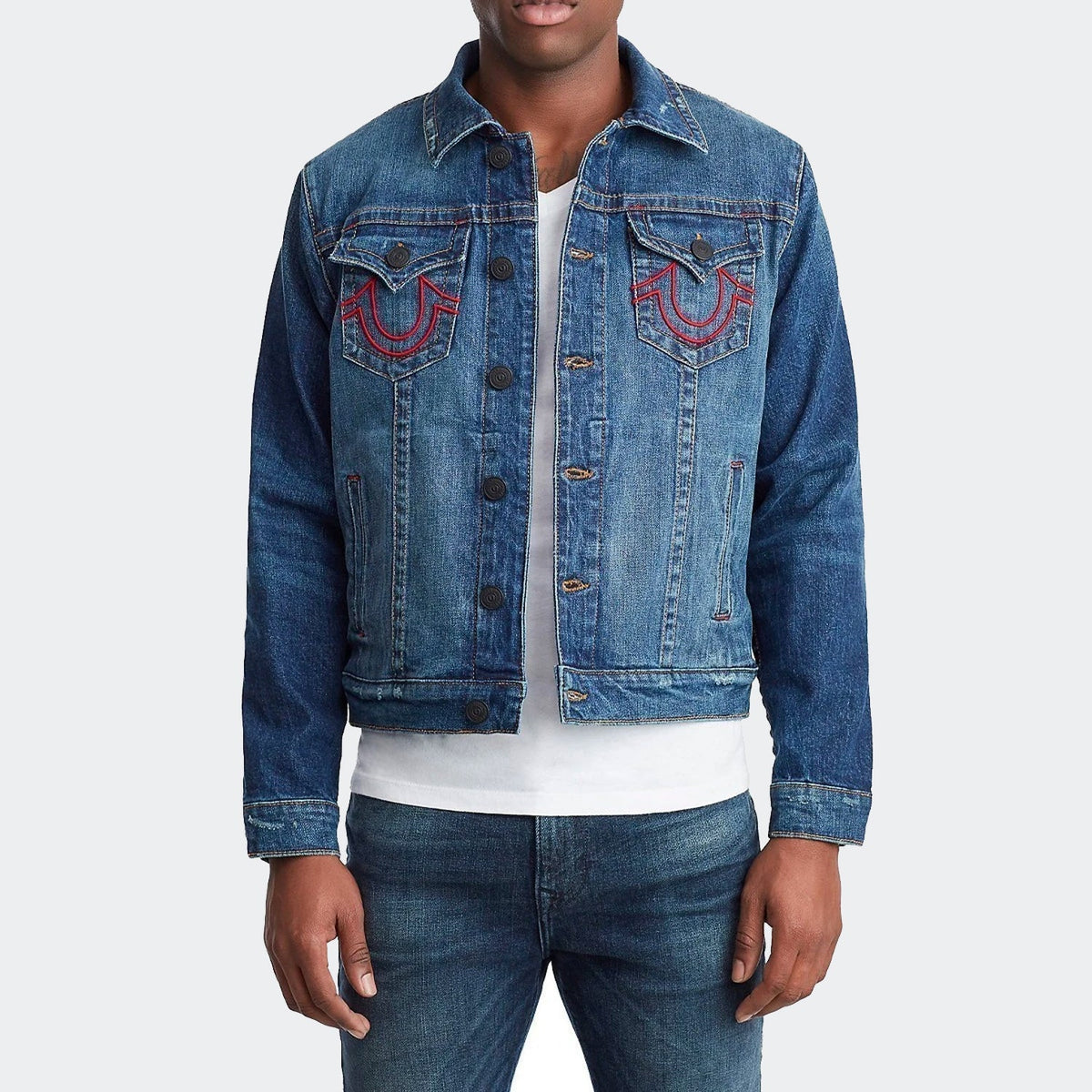 Manchester United Embroidered Denim Jacket for Men product image 1, provided for visual reference and product detail review