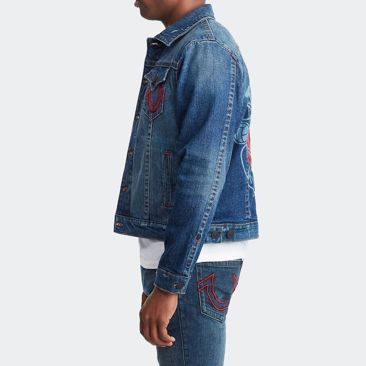 Manchester United Embroidered Denim Jacket for Men product image 3, provided for visual reference and product detail review