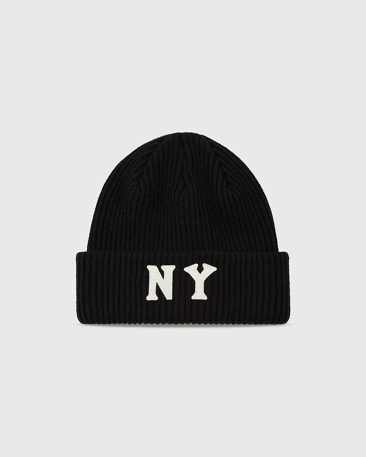 New York Black Yankees Felt Logo Ribbed Beanie product image 1, provided for visual reference and product detail review
