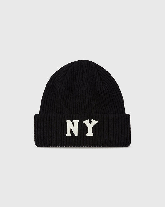 New York Black Yankees Felt Logo Ribbed Beanie product image 1, provided for visual reference and product detail review