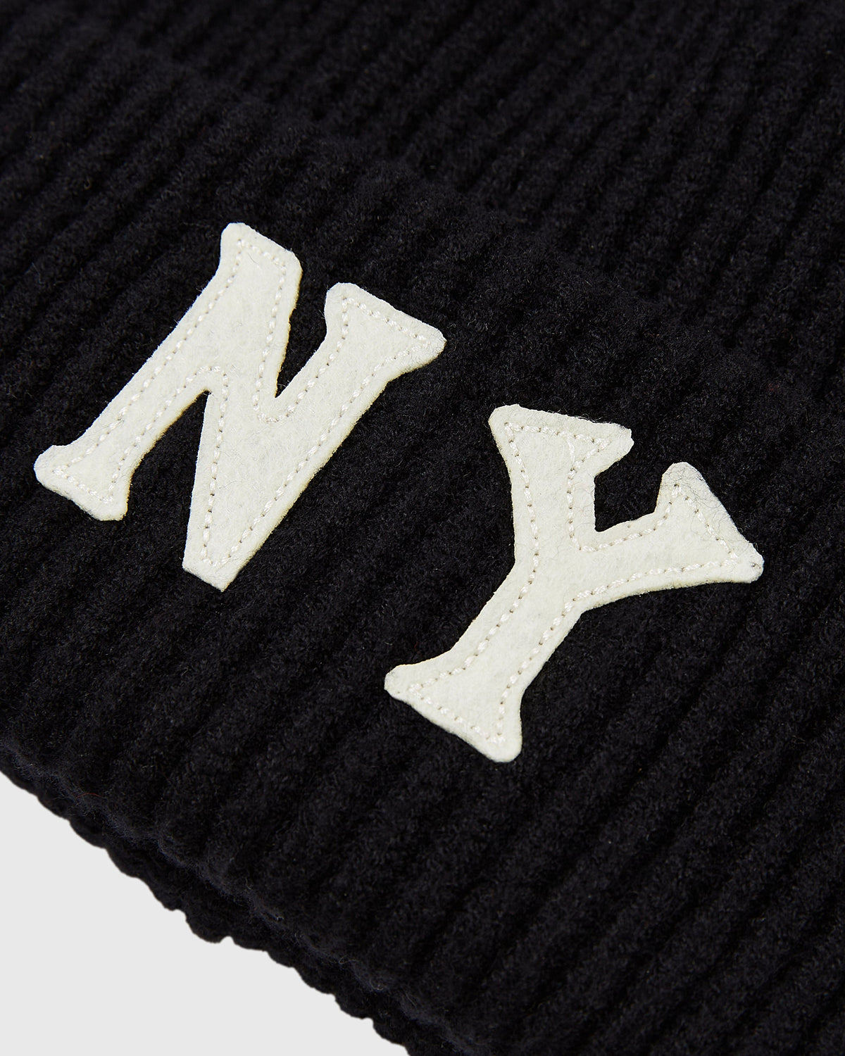 New York Black Yankees Felt Logo Ribbed Beanie product image 2, provided for visual reference and product detail review