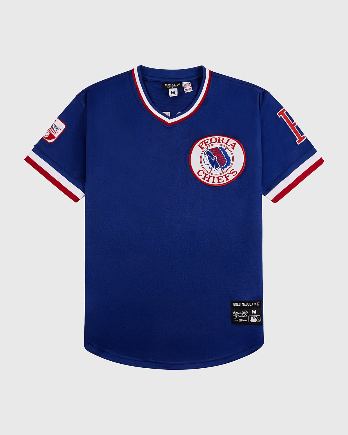 Greg Maddux Peoria Chiefs V-Neck Jersey product image 1, provided for visual reference and product detail review