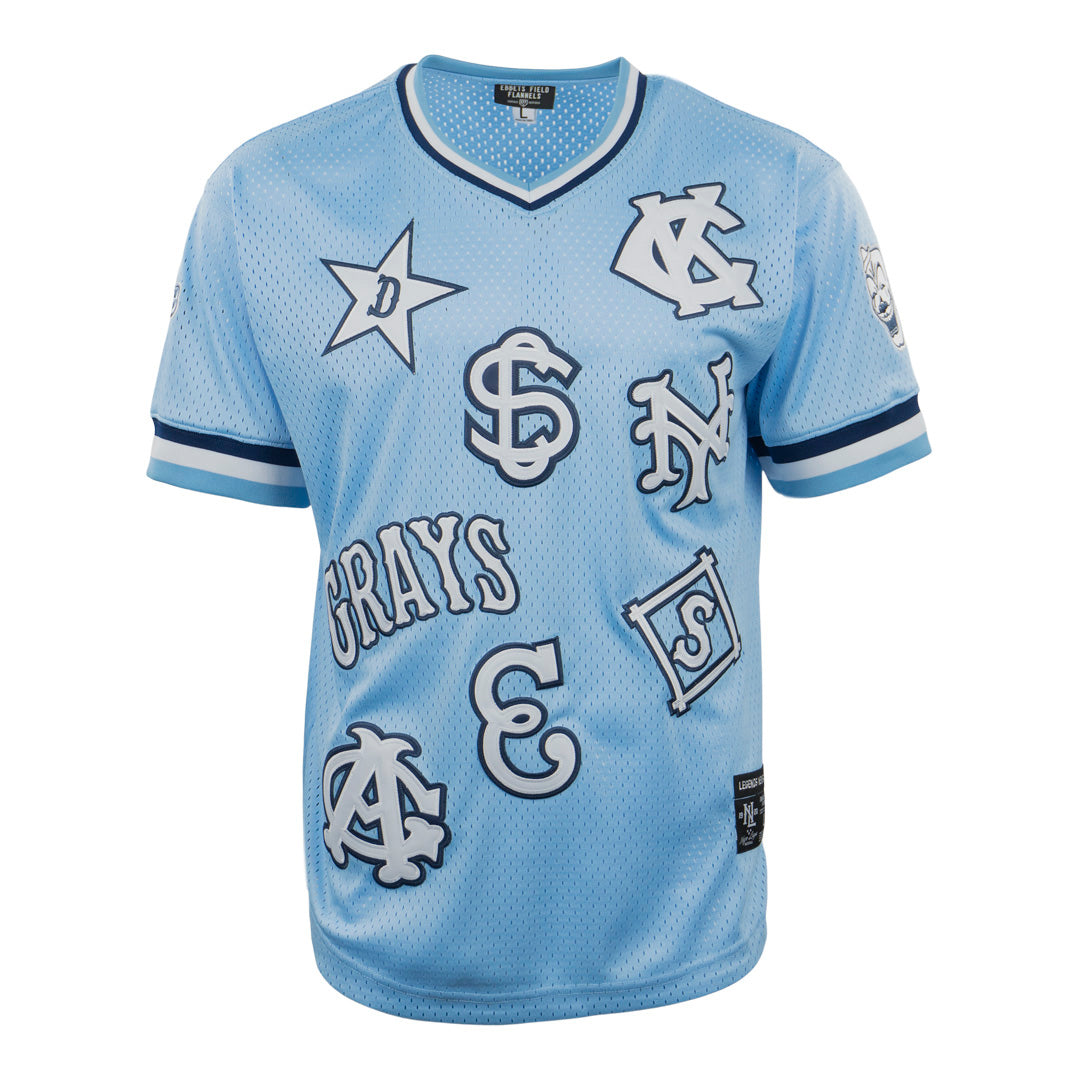 Negro League Allover Vintage Inspired NL Replica V-Neck Mesh Jersey - Light Blue product image 1, provided for visual