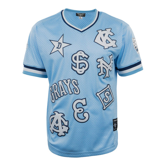 Negro League Allover Vintage Inspired NL Replica V-Neck Mesh Jersey - Light Blue product image 1, provided for visual