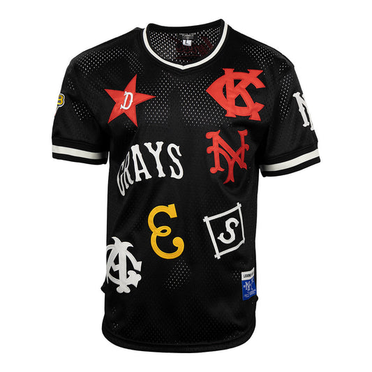 Negro League Allover Vintage Inspired NL Replica V-Neck Mesh Jersey - Black product image 1, provided for visual reference