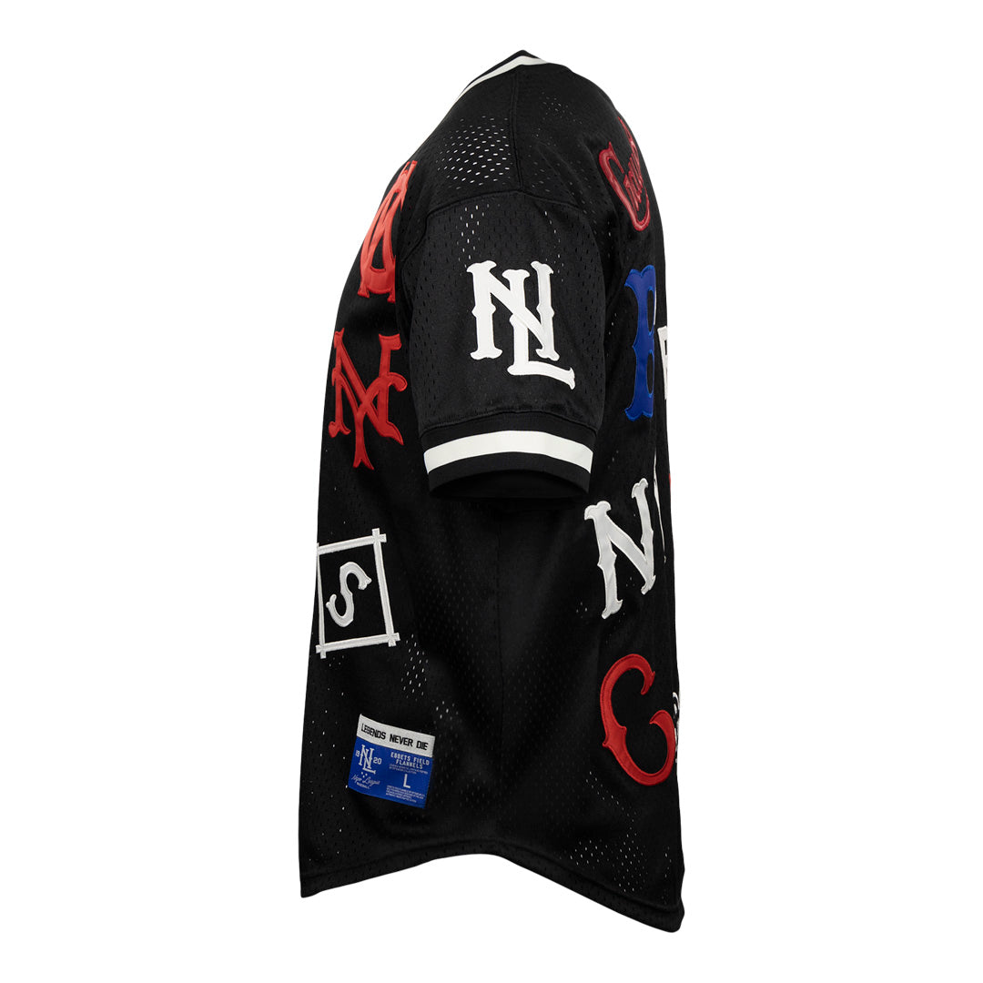 Negro League Allover Vintage Inspired NL Replica V-Neck Mesh Jersey - Black product image 3, provided for visual reference