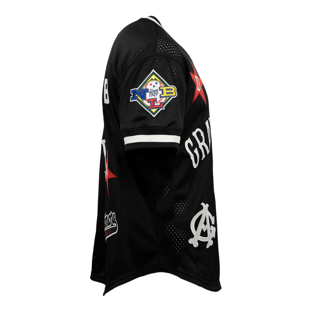 Negro League Allover Vintage Inspired NL Replica V-Neck Mesh Jersey - Black product image 5, provided for visual reference