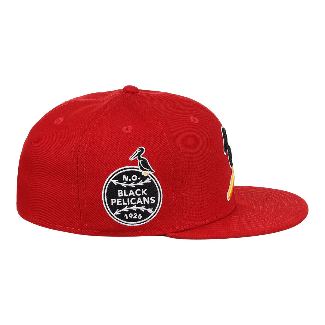New Orleans Black Pelicans NLB Team Color Fitted Ballcap - Red product image 3, provided for visual reference and product