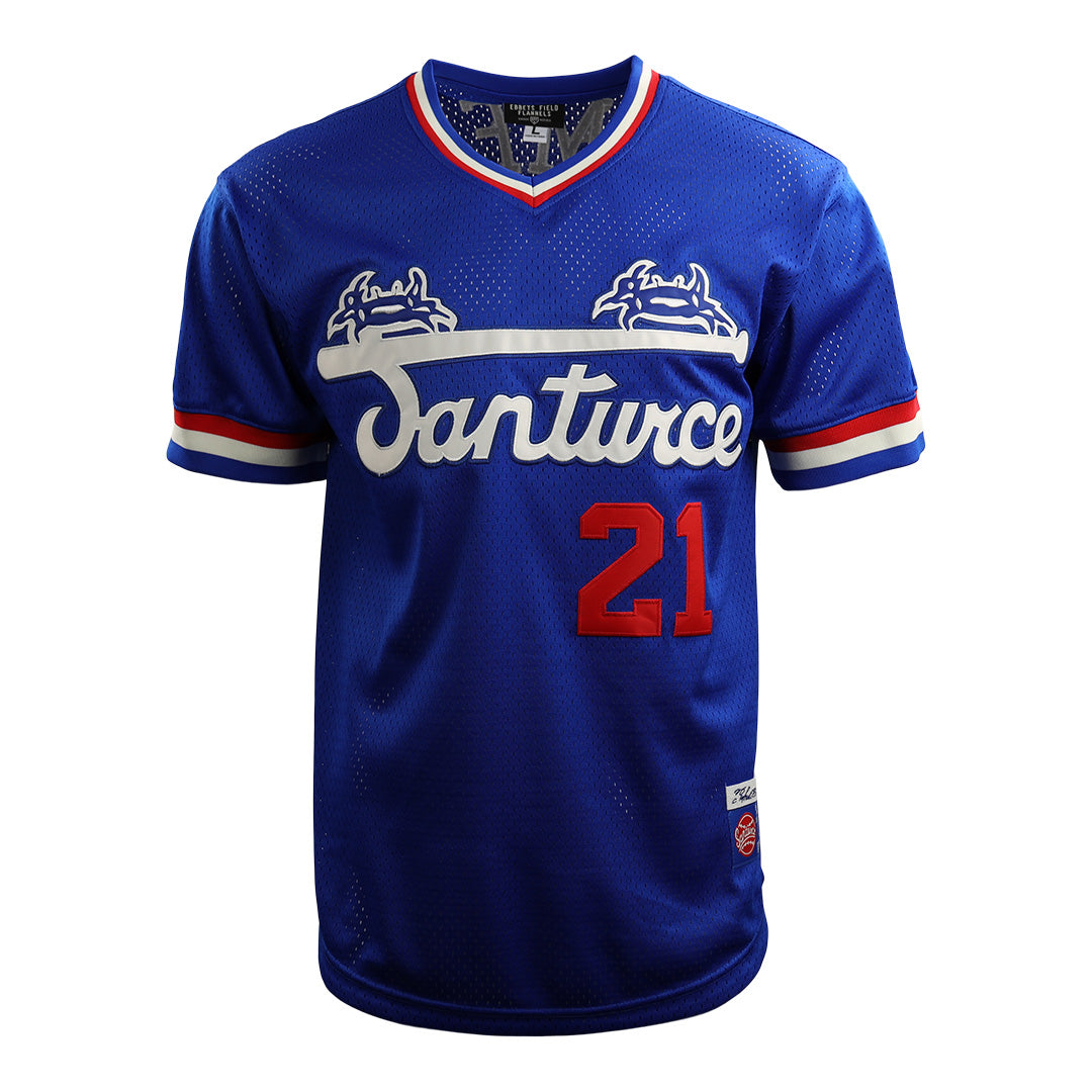 Roberto Clemente Santurce Cangrejeros Vintage Inspired NL Replica V-Neck Mesh Jersey - Royal product image 1, provided for