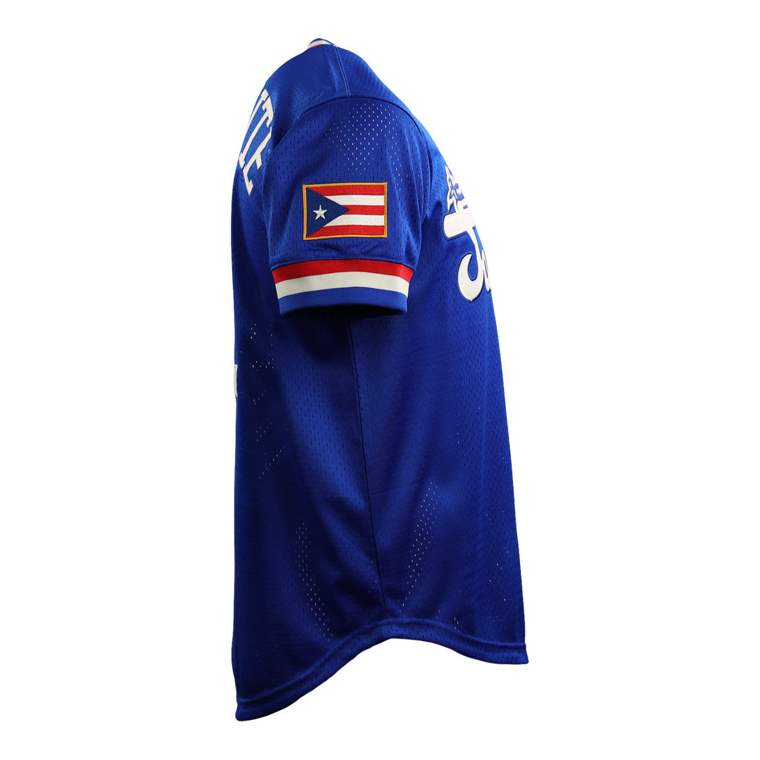 Roberto Clemente Santurce Cangrejeros Vintage Inspired NL Replica V-Neck Mesh Jersey - Royal product image 5, provided for