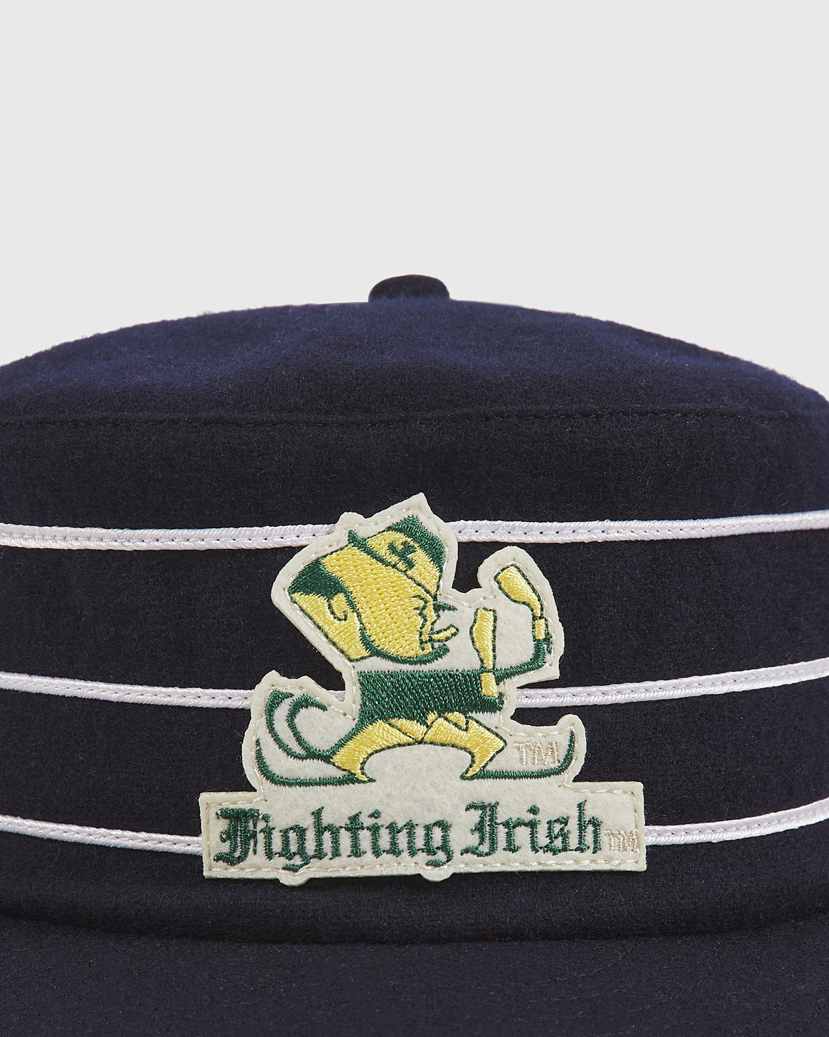 Notre Dame Leprechaun Pillbox Wool Ballcap product image 3, provided for visual reference and product detail review