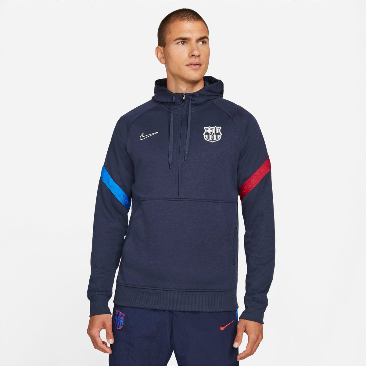 FC Barcelona Men Nike Dri-FIT 1/2-Zip Soccer Hoodie product image 1, provided for visual reference and product detail review