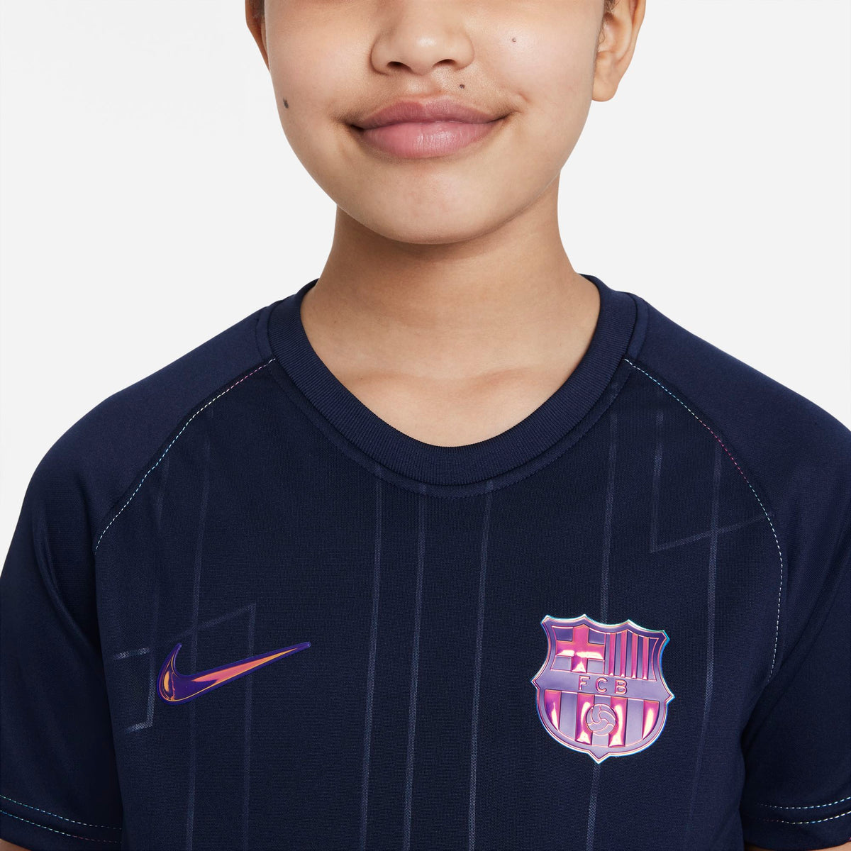 FC Barcelona Away Big Kids' Nike Dri-FIT Pre-Match Soccer Top product image 4, provided for visual reference and product
