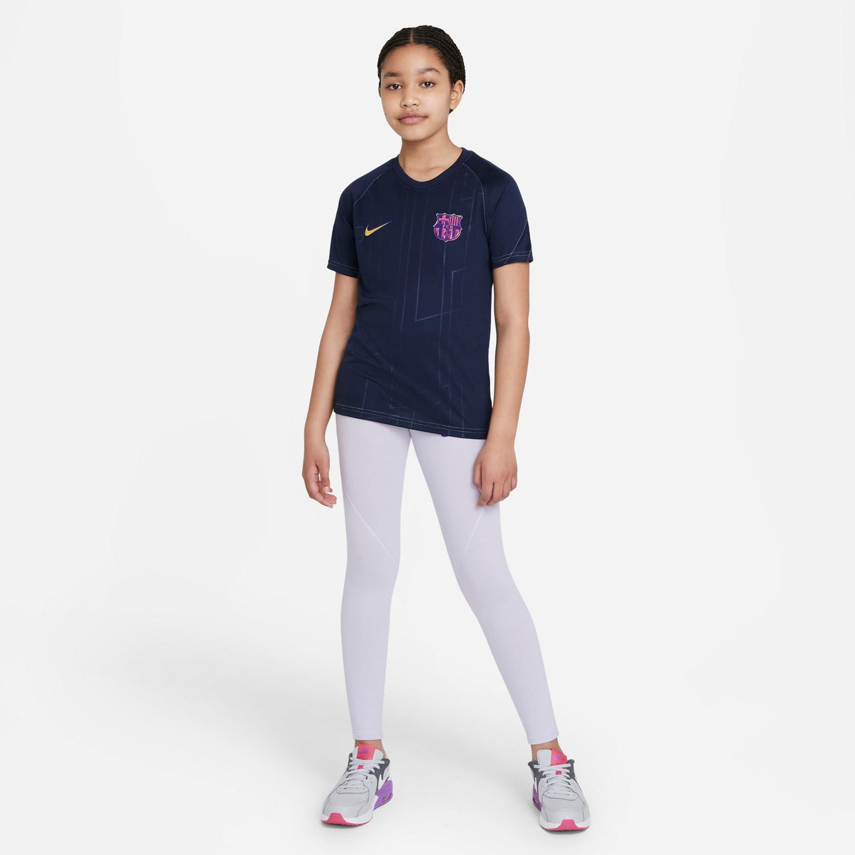 FC Barcelona Away Big Kids' Nike Dri-FIT Pre-Match Soccer Top product image 6, provided for visual reference and product