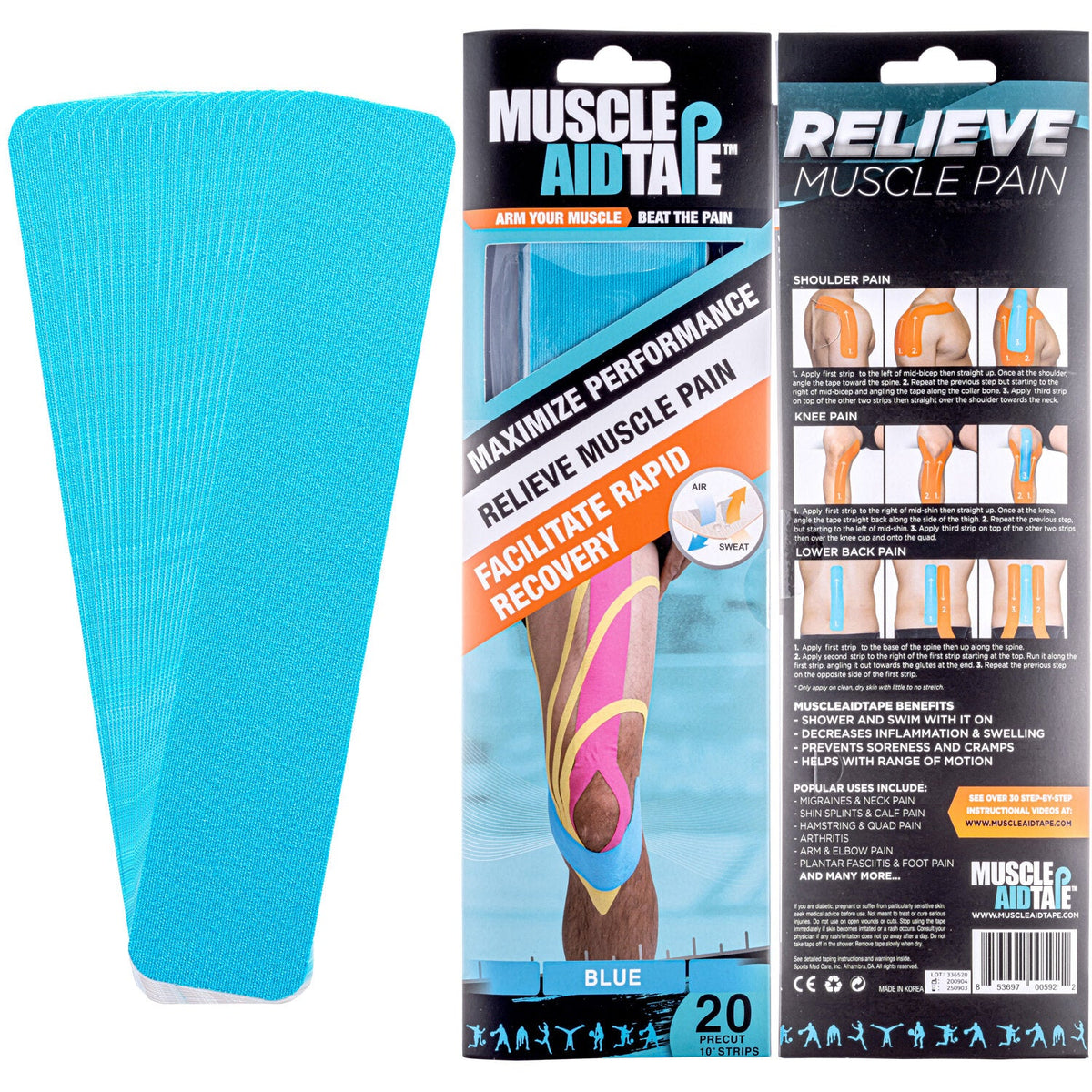 Blue Precut Muscleaid Tape (20 Strips) product image 1, provided for visual reference and product detail review