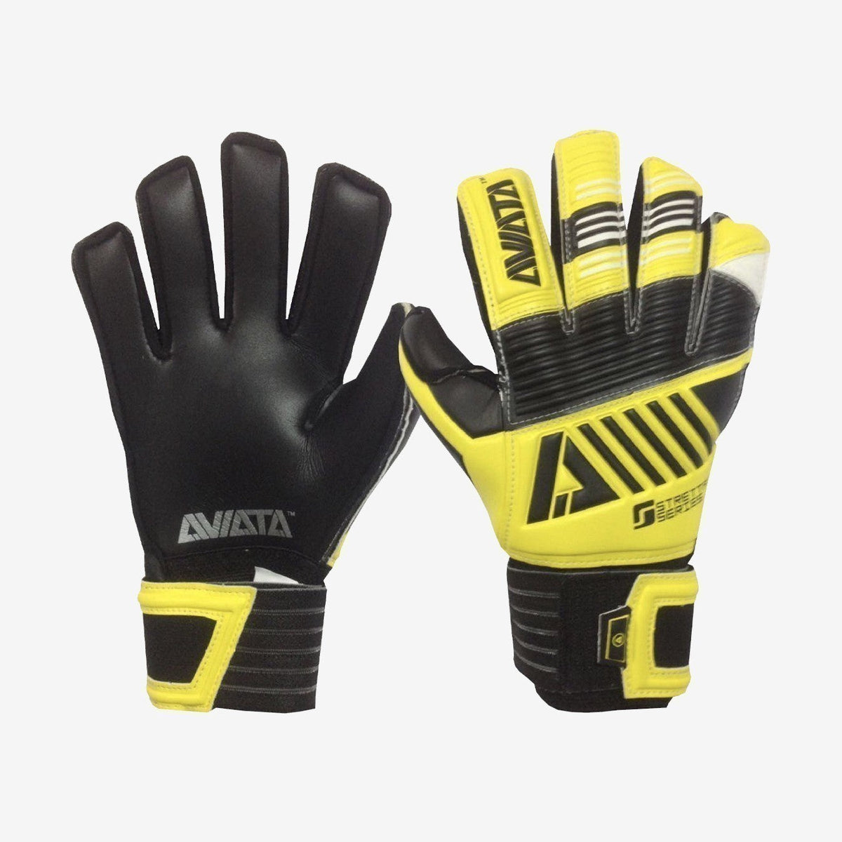 Kid's Stretta Solar Burst V7 Goalkeeper Gloves - Black/Yellow product image 1, provided for visual reference and product
